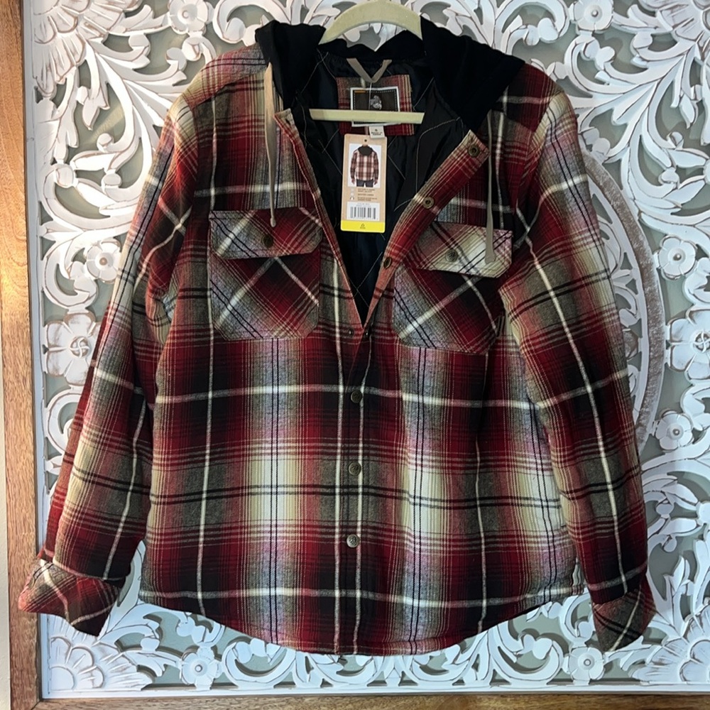 Legendary Outfitters Men's  Shirt Jacket with Hood Size XL Red Cream Black sz S